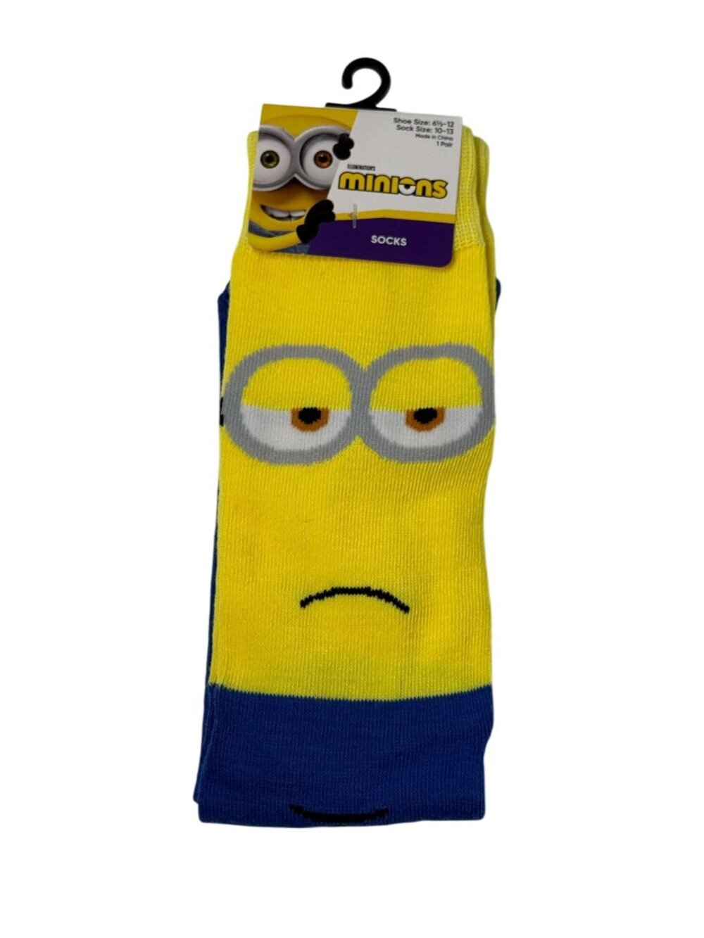 Minions Face Crew Socks Yellow Blue Adult